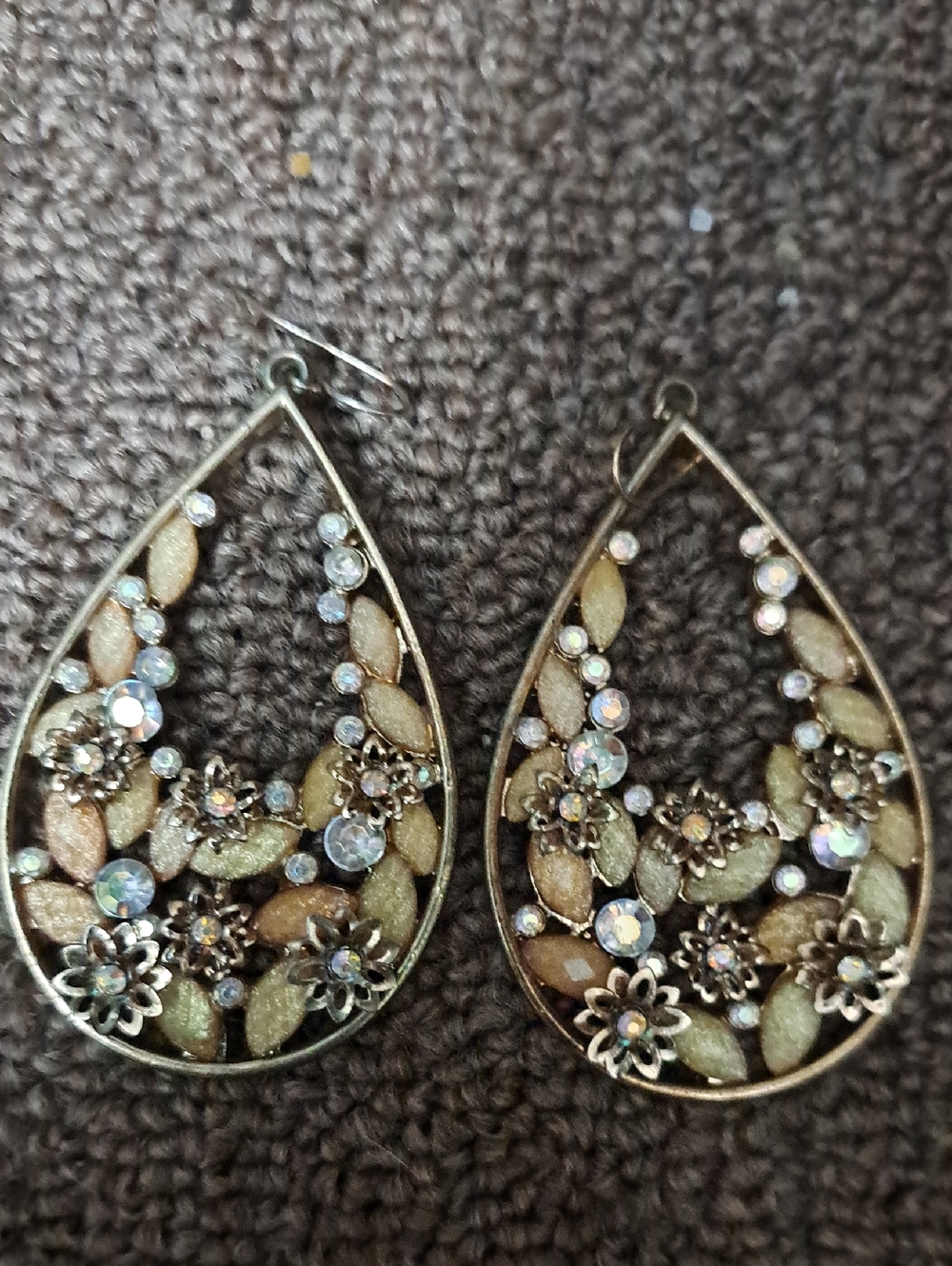 Teardrop Floral Crystal Earrings